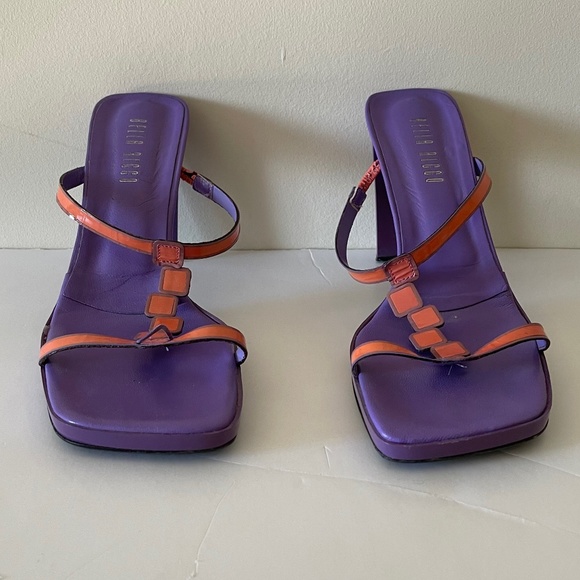 Bella Ricco Shoes - Bella Ricco Neon Orange Purple Square-toe Heels Size 9